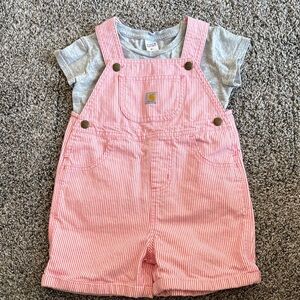 Carhartt Pink and White Striped Kids' Short Overalls